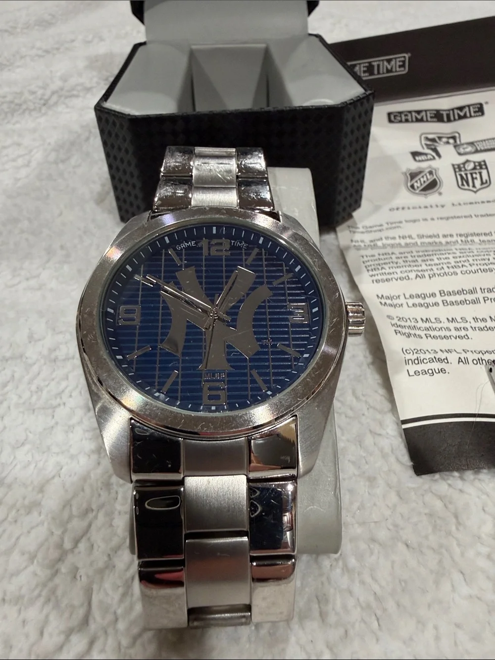 Game Time Silver Men's Watch with Blue Dial featuring NY Logo
